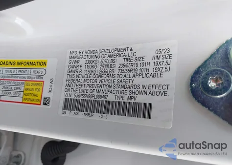 2023 Honda Cr-V Hybrid Sport Touring z USA, uszkodzony, nr VIN 5J6RS6H90PL009467